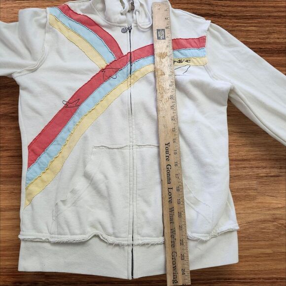 O'Neill White Birds, Sun & Rainbow Appliqué Y2K Zip-up Hoodie. Sz. L - Picture 8 of 9